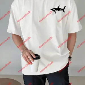 Unisex Shark Tasarım Tshirt Kısa kollu bisiklet yaka t-shirt