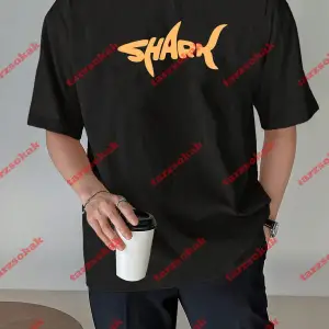 Unisex Shark Tasarım Tshirt Kısa kollu bisiklet yaka t-shirt