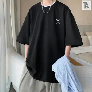 Unisex Si?yah Yeni Sezon Oversize Kalıp Yazlık T-shirt