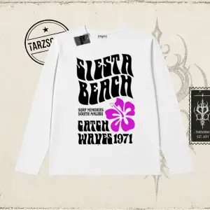 Unisex Siesta Beach Biskilet Yaka  Long Sleeve Beyaz