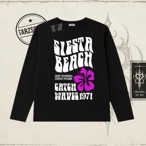 Unisex Siesta Beach Biskilet Yaka  Long Sleeve Beyaz