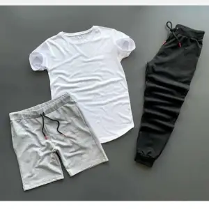 Unisex Siyah Beyaz Gri 3lü Kombin Takım (TİŞÖRT-ŞORT-EŞOFMAN ALTI) Kombintakım