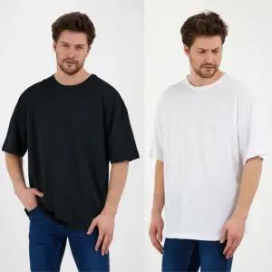 Unisex Siyah Beyaz Oversize Bol Kesim Basic 2 Li Paket Tshirt
