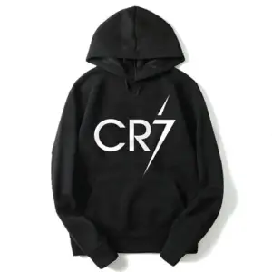 Unisex Siyah Cr7 Baskılı Sweatshirt Kapüşonlu Sw100