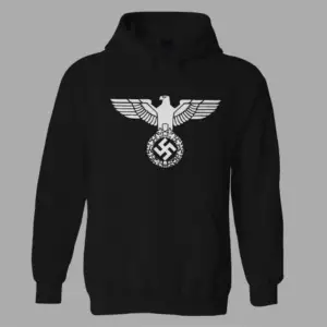 Unisex Siyah German Eagle Hoodie Sweatshirt