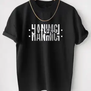 Unisex Siyah Hanımcı Baskılı Katlamalı Bisiklet Yaka Tişört