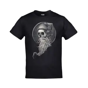 Unisex Siyah Hipster Skull Sakallı Kurukafa Baskılı