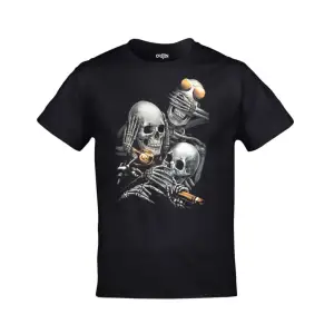 Unisex Siyah Kurukafa Üç Maymun Baskılı