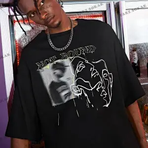 Unisex Siyah Not Bound Baskılı Oversize Bisiklet Yaka