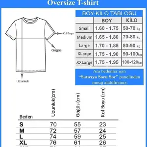 Unisex Siyah Önü Anime Baskılı Oversize Pamuklu