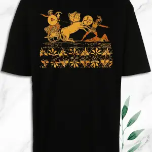 Unisex Siyah Oversize Mitoloji Truva Prensi Hektor Baskılı Tişört