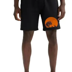 Unisex Siyah Panda Baskılı Cepli Penye Şort