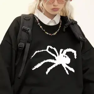 Unisex Spider Bisiklet Yaka Sweatshirt Siyah