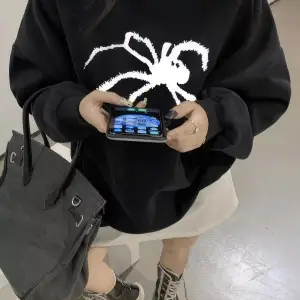 Unisex Spider Bisiklet Yaka Sweatshirt Siyah