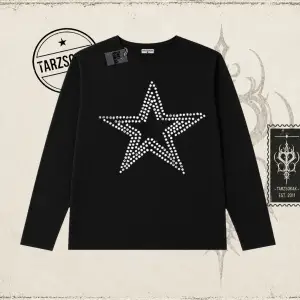 Unisex Star Stroke Biskilet Yaka  Long Sleeve Beyaz