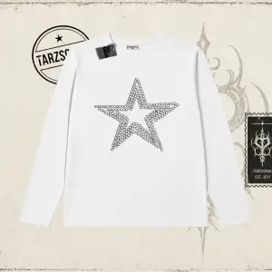 Unisex Star Stroke Biskilet Yaka  Long Sleeve Beyaz