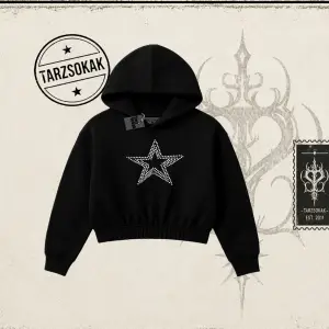 Unisex Star Stroke Kadın Crop Kapşonlu Sweatshirt Beyaz
