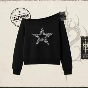 Unisex Star Stroke Kadın Kayık Yaka Sweatshirt Beyaz
