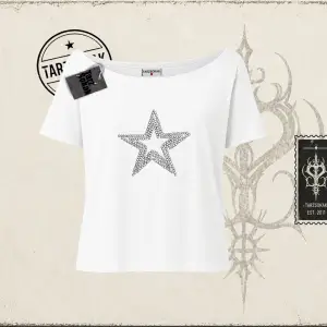 Unisex Star Stroke Kadın Kayık Yaka Tişört Beyaz