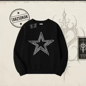 Unisex Star Stroke Oversize Unisex Bisiklet Yaka Sweatshirt Beyaz