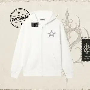 Unisex Star Stroke Oversize Unisex Hırka & Çeket Fermuarlı Sweatshirt Beyaz
