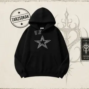 Unisex Star Stroke Oversize Unisex Kapşonlu Sweatshirt Beyaz