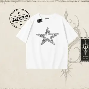 Unisex Star Stroke Oversize Unisex Tişört Beyaz