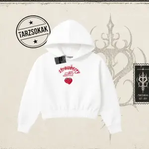Unisex Strawberry Milk Kadın Crop Kapşonlu Sweatshirt Beyaz