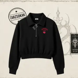 Unisex Strawberry Milk Kadın Crop Polo Yaka Yarım Fermuarlı Sweatshirt Beyaz