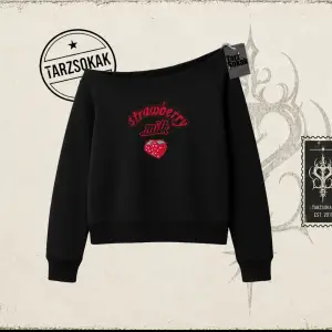 Unisex Strawberry Milk Kadın Kayık Yaka Sweatshirt Beyaz