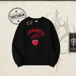 Unisex Strawberry Milk Oversize Unisex Bisiklet Yaka Sweatshirt Beyaz