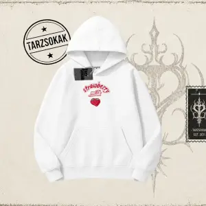 Unisex Strawberry Milk Oversize Unisex Kapşonlu Sweatshirt Beyaz