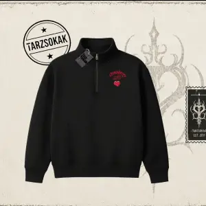 Unisex Strawberry Milk Unisex Polo Yaka Yarım Fermuarlı Sweatshirt Beyaz