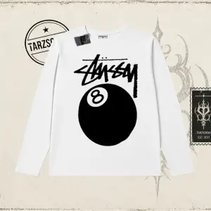 Unisex Stüssy 8Ball Biskilet Yaka  Long Sleeve Beyaz