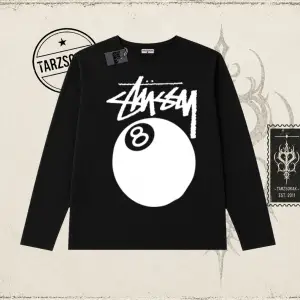 Unisex Stüssy 8Ball Biskilet Yaka  Long Sleeve Beyaz