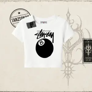 Unisex Stüssy 8Ball Kadın Baby Tee Beyaz