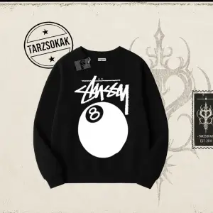 Unisex Stüssy 8Ball Oversize Unisex Bisiklet Yaka Sweatshirt Beyaz