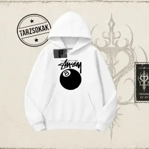 Unisex Stüssy 8Ball Oversize Unisex Kapşonlu Sweatshirt Beyaz