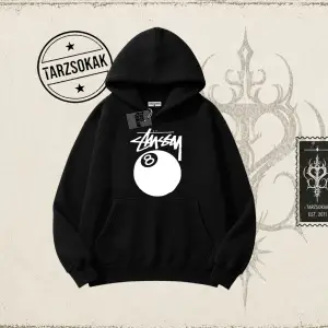 Unisex Stüssy 8Ball Oversize Unisex Kapşonlu Sweatshirt Beyaz
