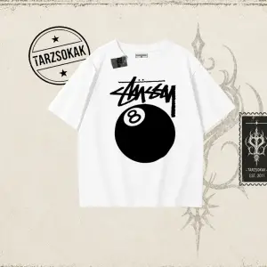 Unisex Stüssy 8Ball Oversize Unisex Tişört Beyaz