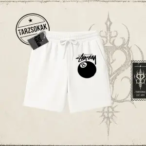 Unisex Stüssy 8Ball Unisex Şort Beyaz