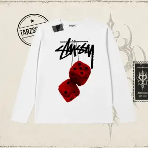 Unisex Stüssy Zar Biskilet Yaka  Long Sleeve Beyaz
