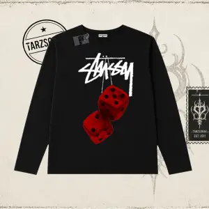 Unisex Stüssy Zar Biskilet Yaka  Long Sleeve Beyaz
