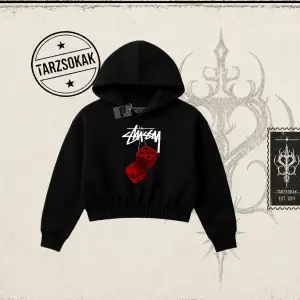 Unisex Stüssy Zar Kadın Crop Kapşonlu Sweatshirt Beyaz