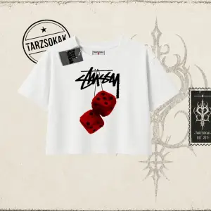 Unisex Stüssy Zar Kadın Crop Tişört Beyaz