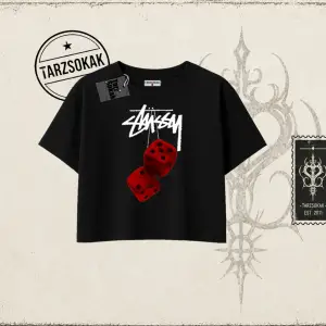 Unisex Stüssy Zar Kadın Crop Tişört Beyaz