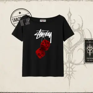Unisex Stüssy Zar Kadın Kayık Yaka Tişört Beyaz