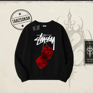 Unisex Stüssy Zar Oversize Unisex Bisiklet Yaka Sweatshirt Beyaz