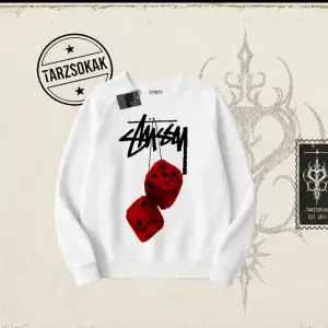 Unisex Stüssy Zar Oversize Unisex Bisiklet Yaka Sweatshirt Beyaz