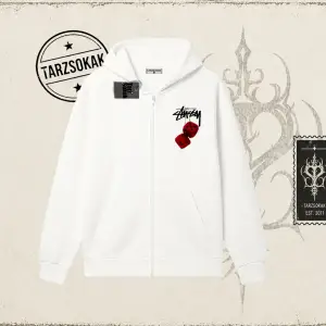 Unisex Stüssy Zar Oversize Unisex Hırka & Çeket Fermuarlı Sweatshirt Beyaz